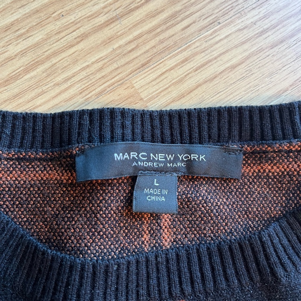 Marc New York by Andrew Marc Black Sweater with Orange Checked Lines - Picture 8 of 9